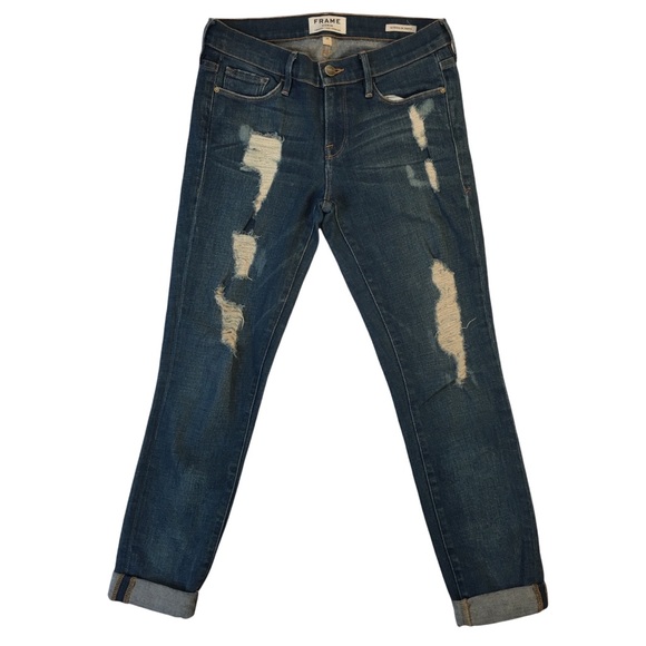 Frame Denim Jeans Le Skinny De Jeanne Size 26 Distressed Stretch Skinny - Picture 5 of 15